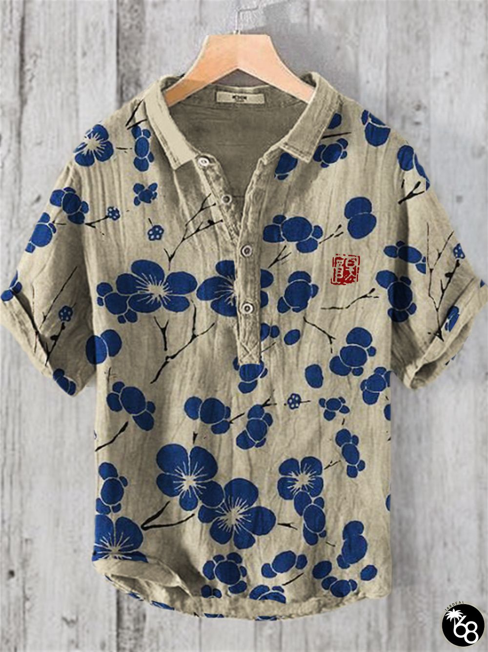 Cherry Blossom Japanese Lino Art Linen Blend Shirt | 168DEAL