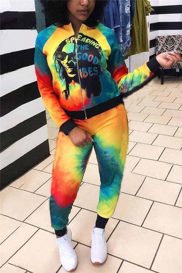 Casual Print Tie Dye Split Joint Two Pieces - BlackFridayBuys