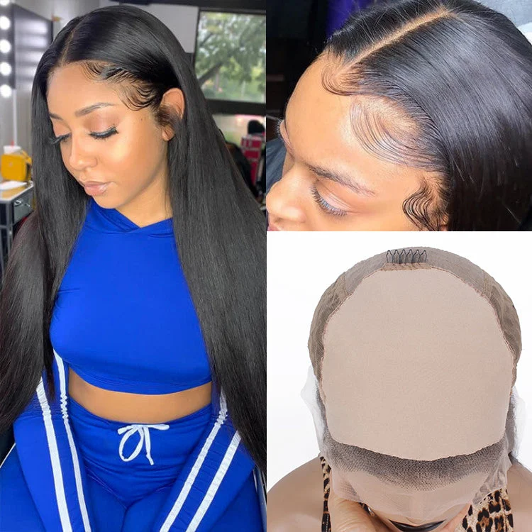 Straight Glueless 13x6 Pre-Made Fake Scalp Lace Frontal Wig| Piano Keys Elastic Band
