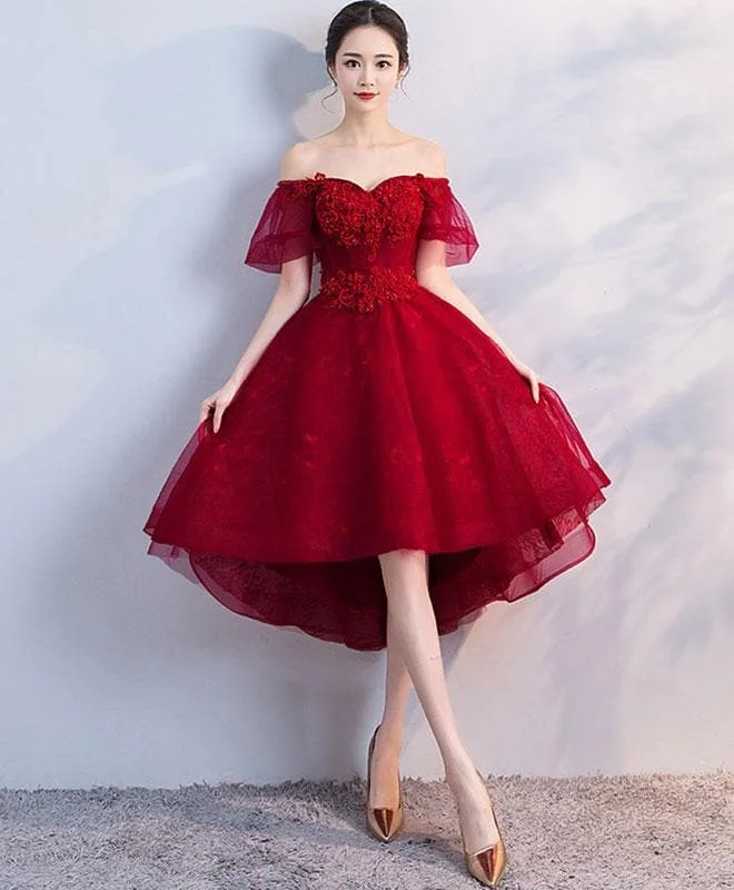 Burgundy Tulle Short Prom Dress