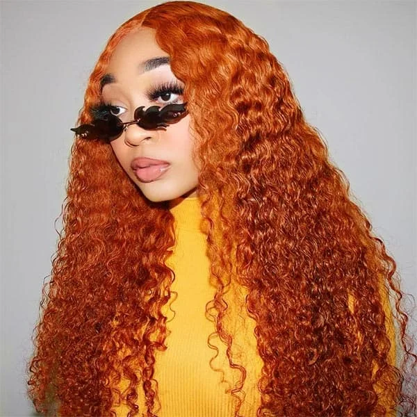 Orange Ginger Wig Water Wave13X4 Lace Front Wig Colored Human Hair Wigs
