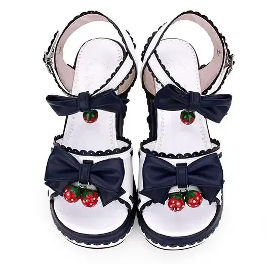 VCshoesWoman Mori Girl Lolita Cosplay Shoes Lady Trifle Heel Wedges Pumps Women Princess Dress Sandals Bow