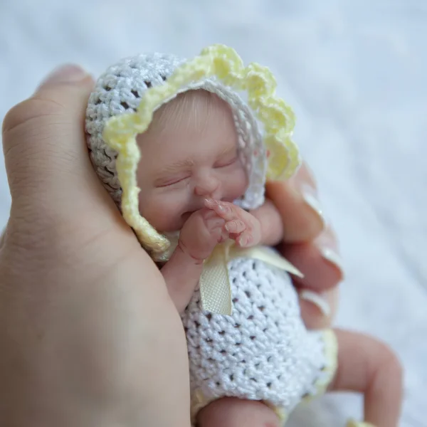 Miniature Doll Sleeping Full Body Silicone Reborn Baby Doll, 6 Inches Realistic Newborn Baby Boy or Girl Doll Named Aamina
