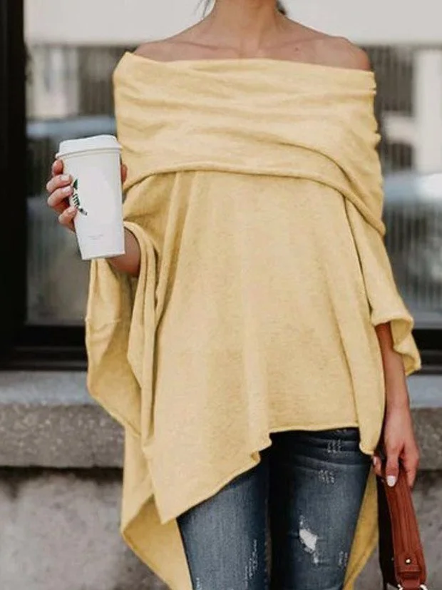 Asymmetric Batwing Off Shoulder T-Shirts Zaesvini