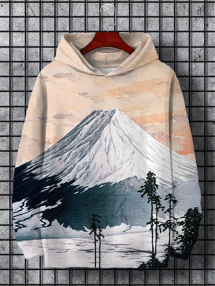 Men's Mount Fuji Tree Landscape Japanese Art Print Hoodie