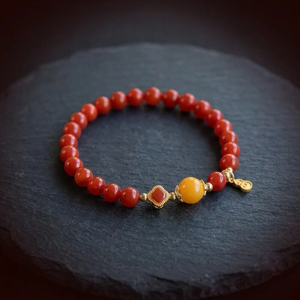 JiStones Vermilion Serendipity | Natural Southern Red Agate & Silver Clover Bracelet Signature Clover & Agate-4mm Beads (Dainty)
