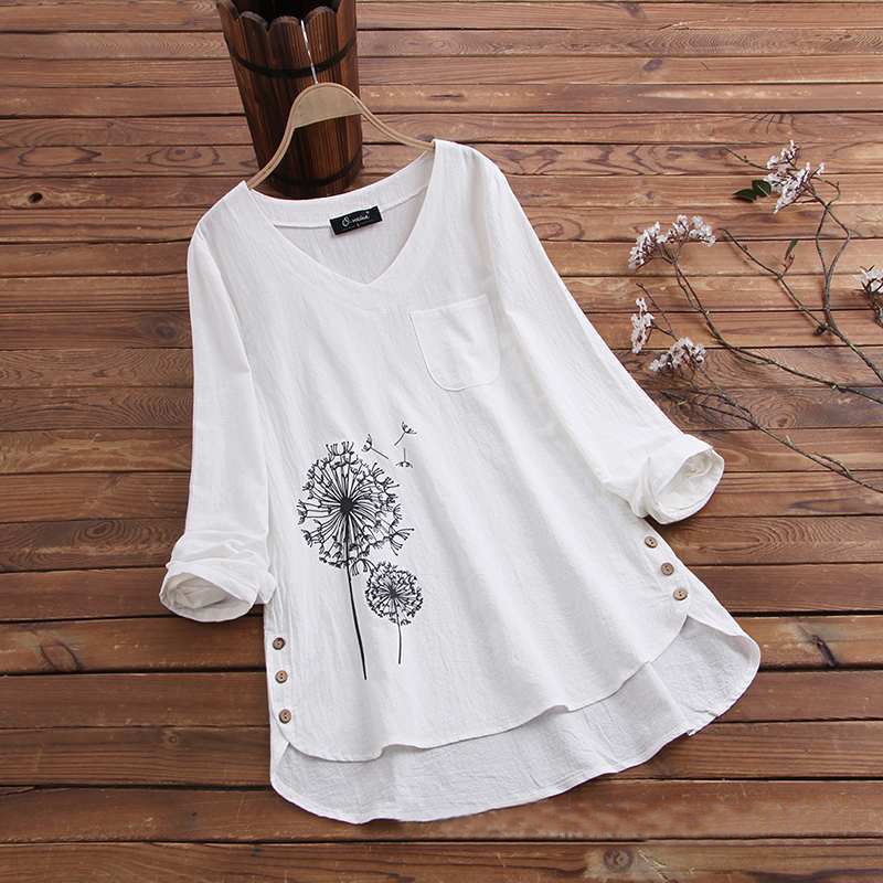 Cotton linen dandelion long T-shirt