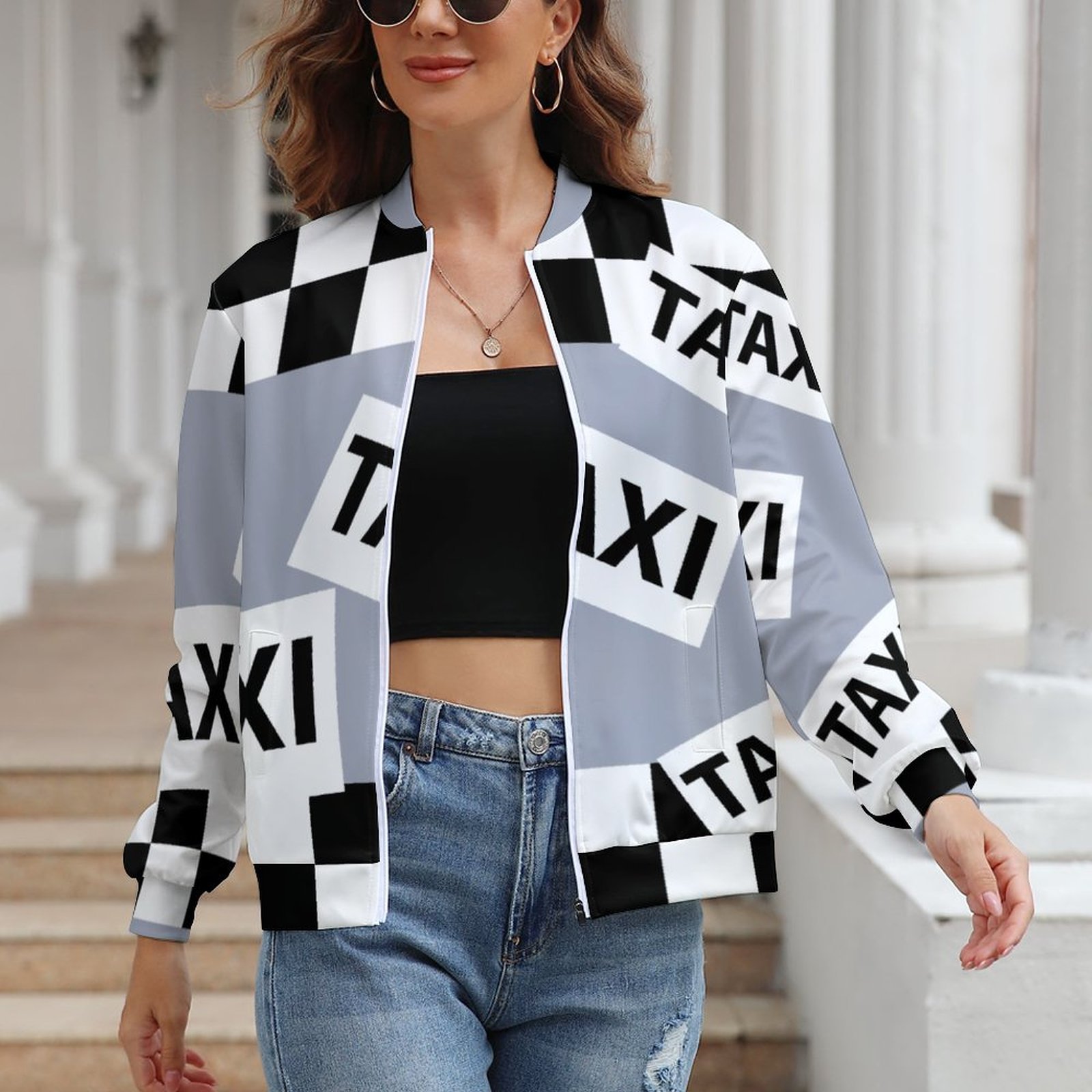 New York Taxi Driver Yellow Taxi Cab Women boyfriend Zip Up Bomber