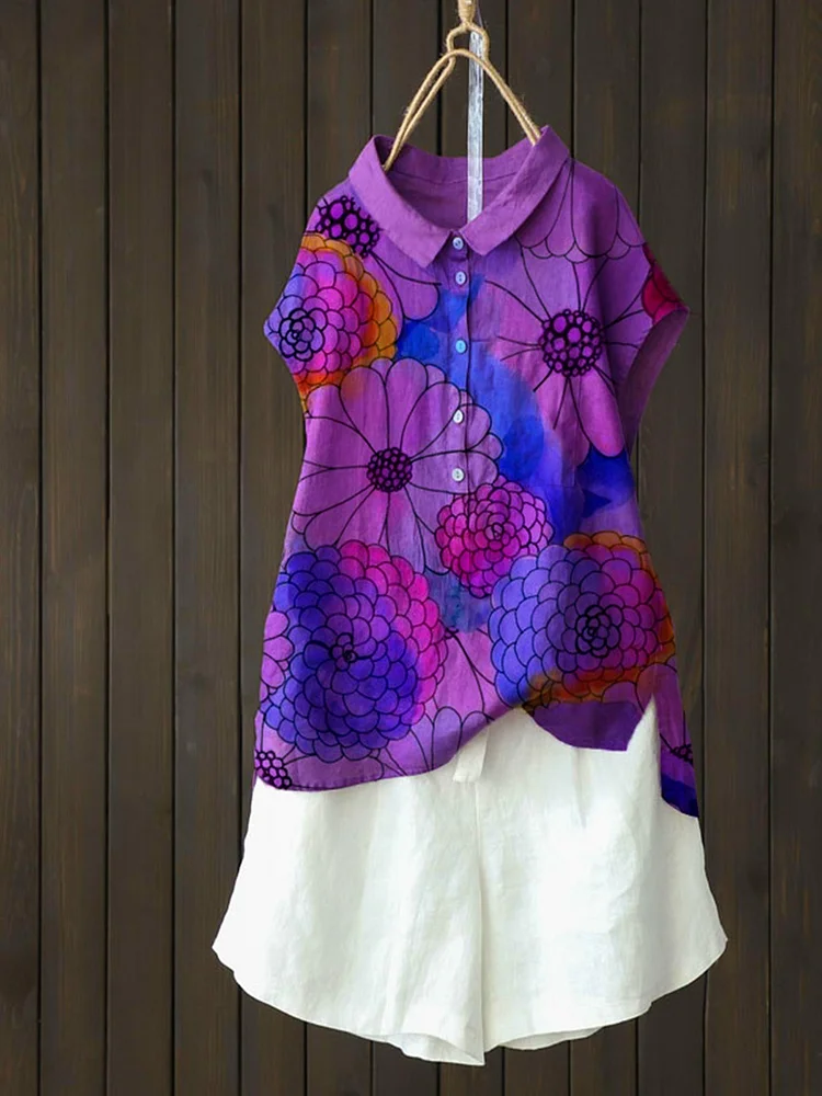 Bestdealfriday Violet Cotton Blend Short Sleeve Shirts Tops 9354754