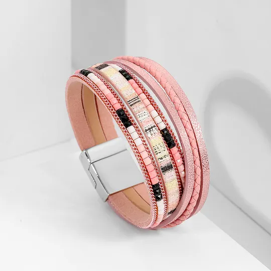 Bohemian bracelet hand-woven leather bracelet alloy magnetic buckle ladies fashion bracelet