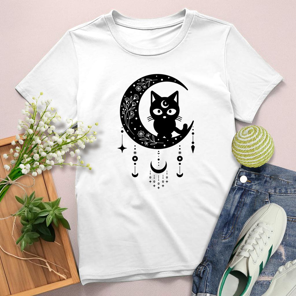 Cat Dream Catcher Round Neck T-shirt-0025183-Guru-buzz