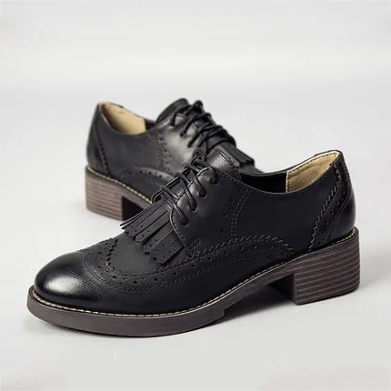 Leila Black Fringed Lace-up Vintage Oxfords Brogues Vdcoo