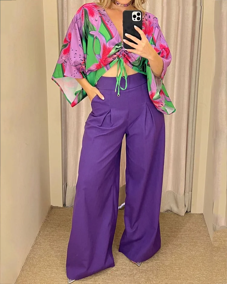 Casual Printed Top & Pants Two-Piece Set