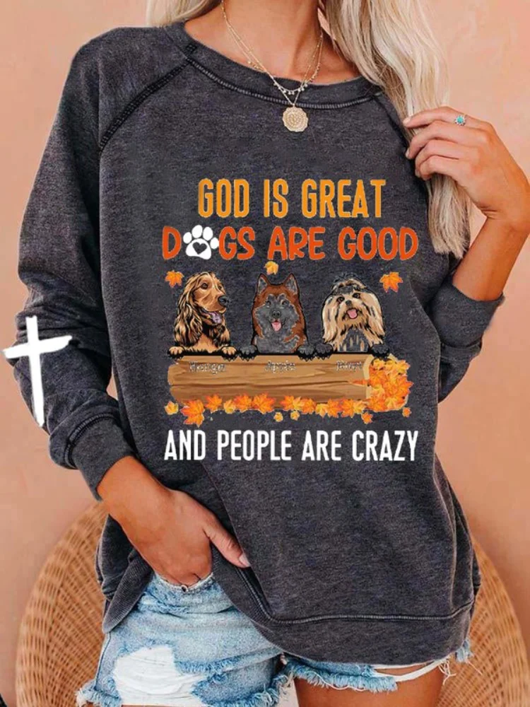 Vefave Fall Leaves Dog And Letter Print Casual Sweatshirt