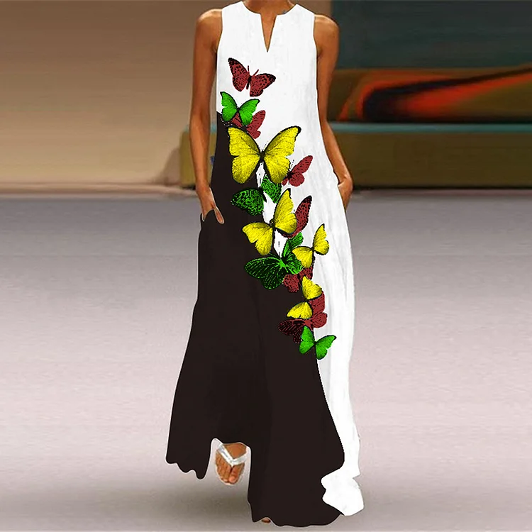 Juneteenth Inspired Butterfly Pocket Detail Maxi Dress