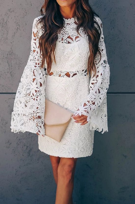 Lace Cutout Long-sleeve Short Dress - Shop Trendy Women's Clothing | LoverChic