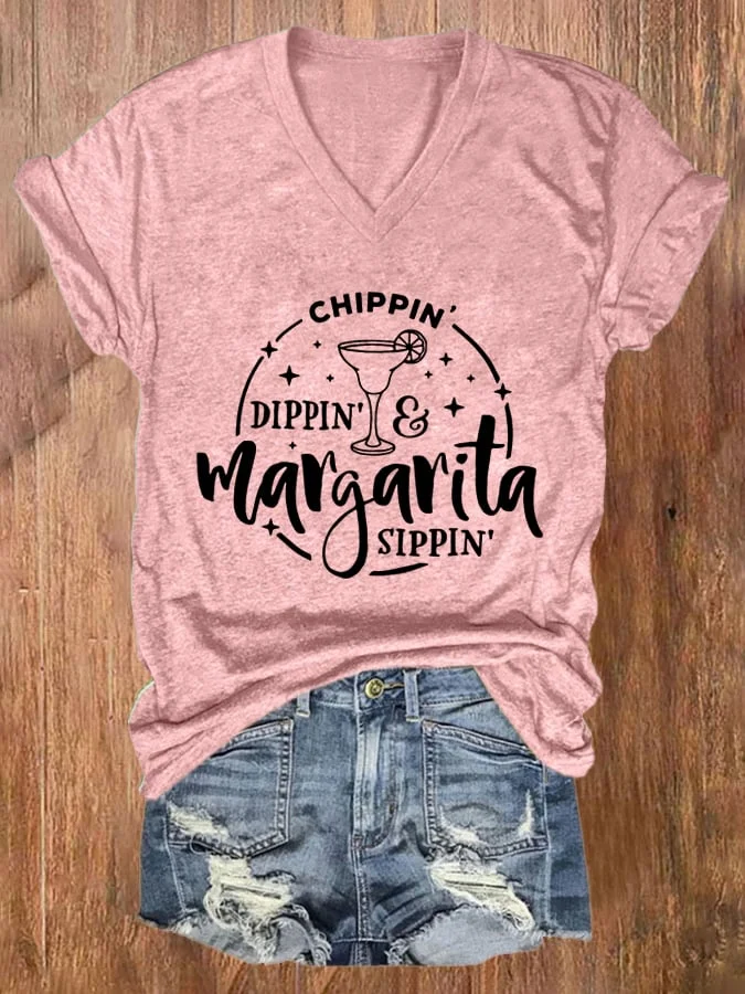 Women'S Chip Dippin And Margarita Sippin Cinco De Mayo Print T-Shirt