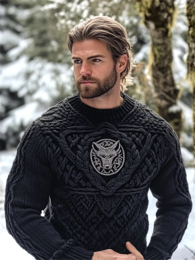 Men's Viking Fenrir Wolf Hexagram Celtic Cozy Sweater