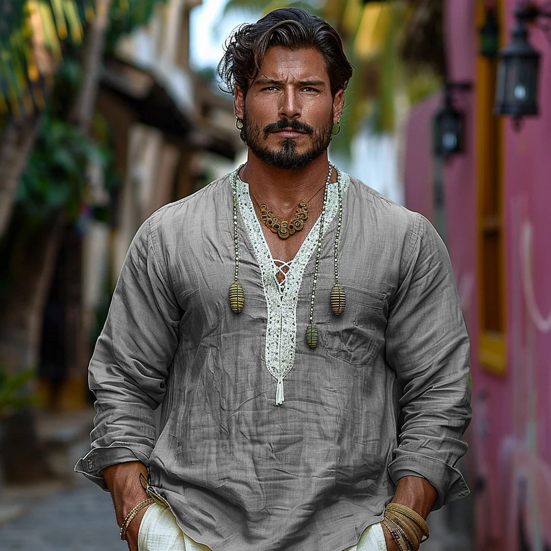 Resort Lace Design Long Sleeve Shirt-inspireuse