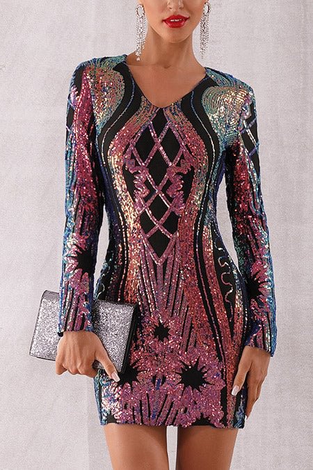 Sparkly Sequins Long Sleeve Party Dress - Life is Beautiful for You - SheChoic