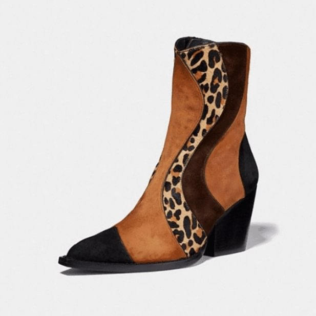 Yellow Python Block Heel Mid Calf Cowgirl Boots Vdcoo