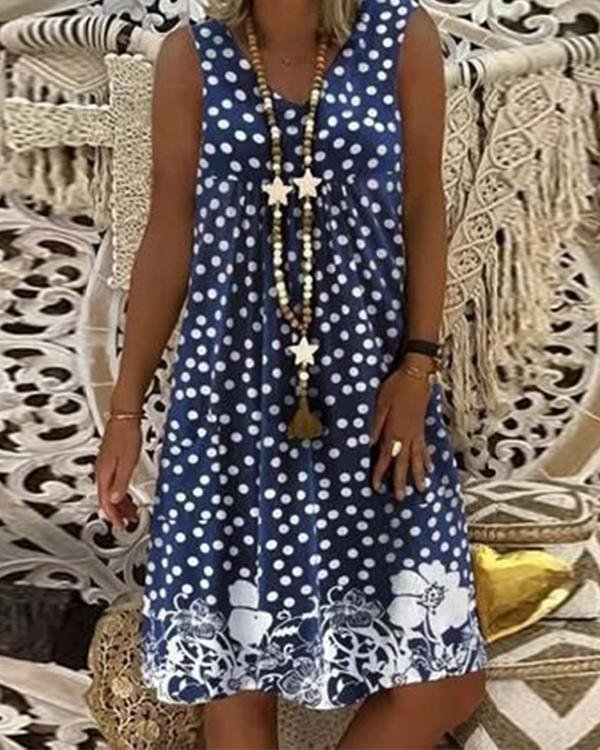 casual polks dot v neckline shift dress p286834