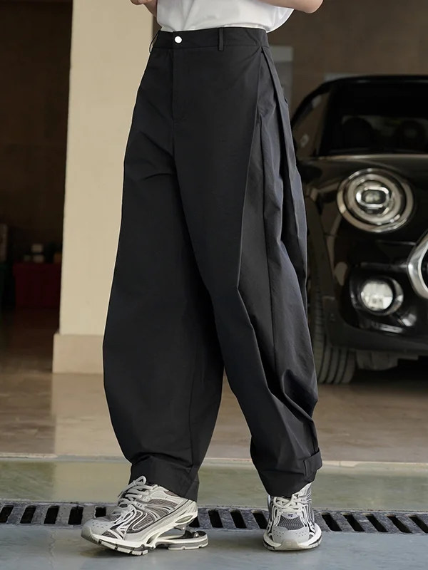 Loose Wide Leg High-Waisted Pleated Solid Color Casual Pants Bottoms Trousers