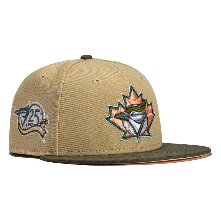 New Era 59Fifty Toscano Toronto Blue Jays 25th Anniversary Patch Hat - Tan, Olive, Peach QueenFunky