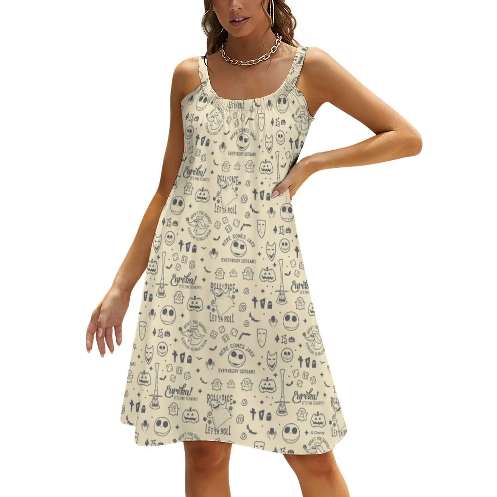ugly beach dress SFNEEWHO Nightmare Before Christmas Everyday Is Halloween Summer Hawaiian Dresses Casual Sling Sleeveless Printed Knee Length Women's Dark beige/leopard print BestProm Size:6 (US 16-18) Product Description Funny high