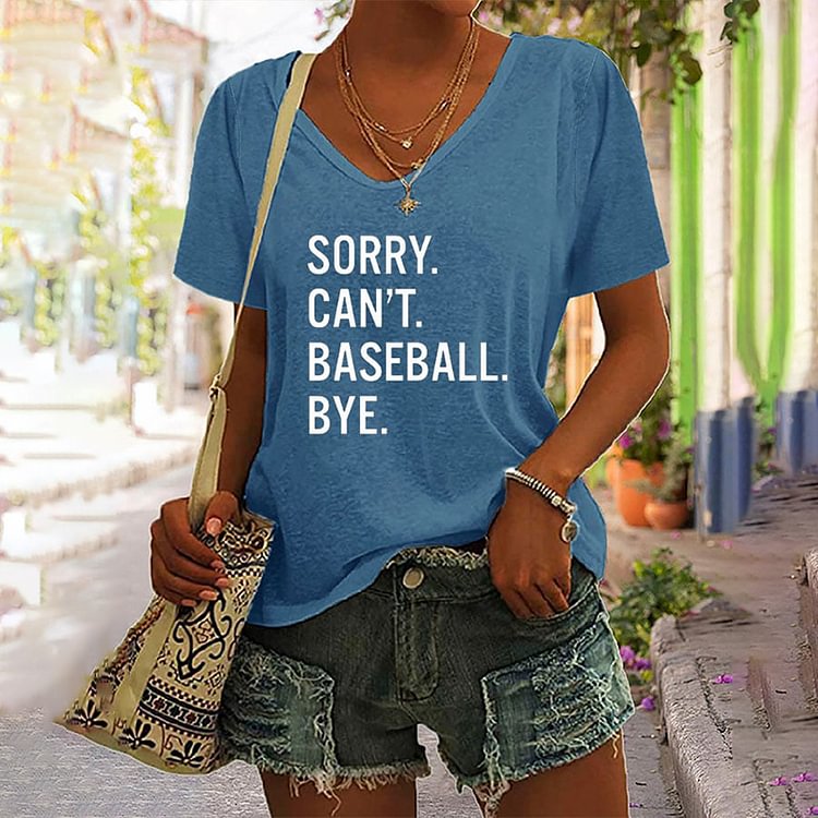 Comstylish Women's Sorry Can't Baseball Bye Print V-Neck T-Shirt