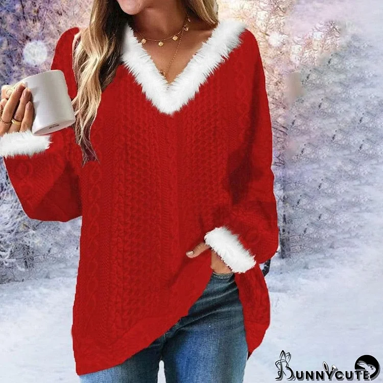 Red Long Sleeve V-Neck Top