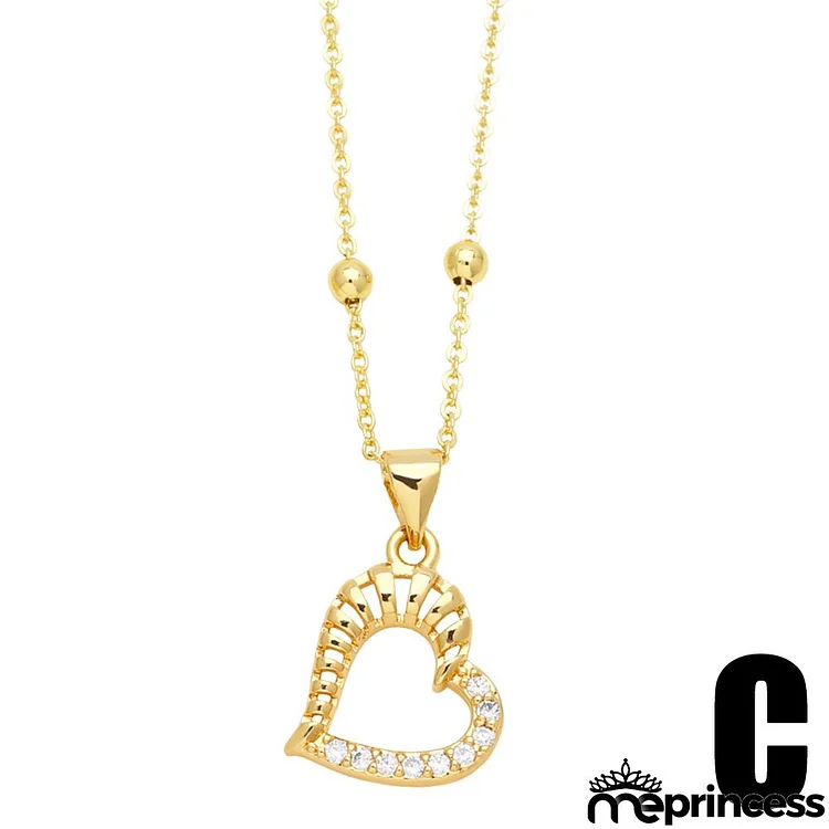 Women Fashion Zirconia Geometric Heart Star Pendant Necklace