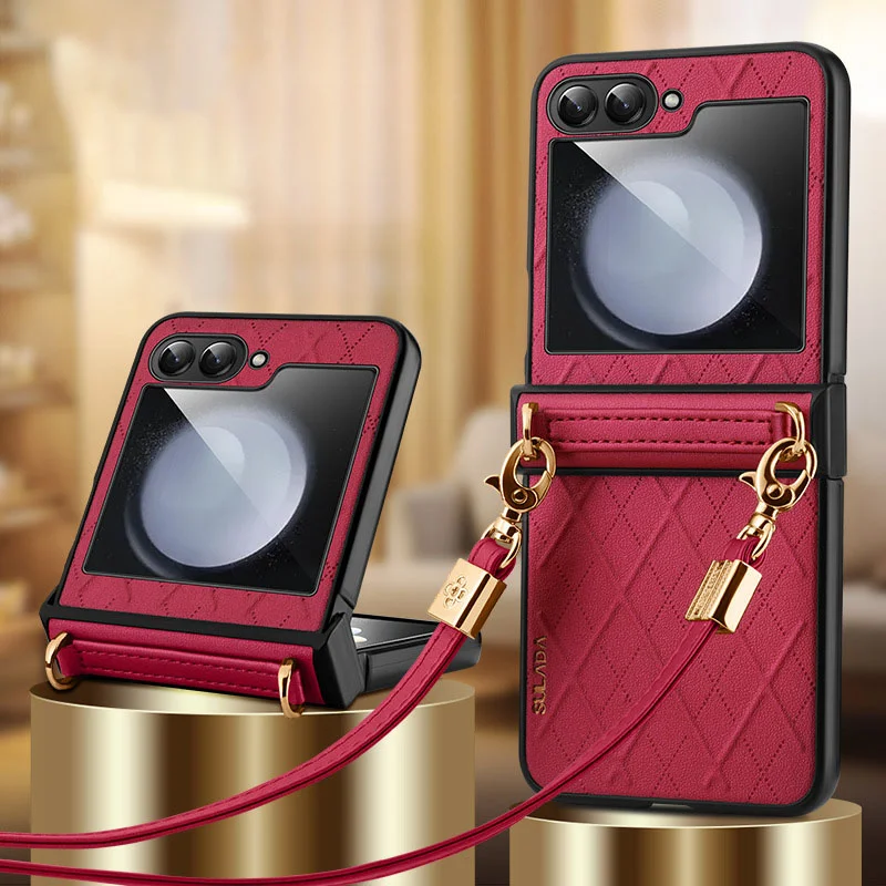 Luxury Crossbody Phone Case With Detachable Lanyard And Hinge For Galaxy Z Flip3/Z Flip4/Z Flip5