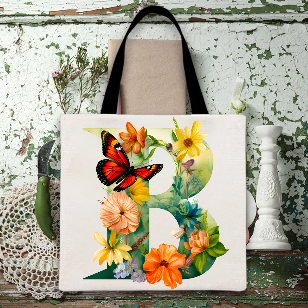 Alphabet Ladies-Floral Canvas Bag -0713-Guru-buzz