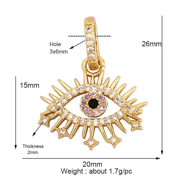 Evil Eye Hamsha Hand Pendant Real Gold Plated Cubic Zirconia CZ Paved Religours , Jewelry Necklace Bracelet Accessories Supplies