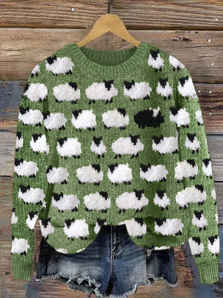 Vintage Fuzzy Sheep Fleece Knit Cozy Sweater