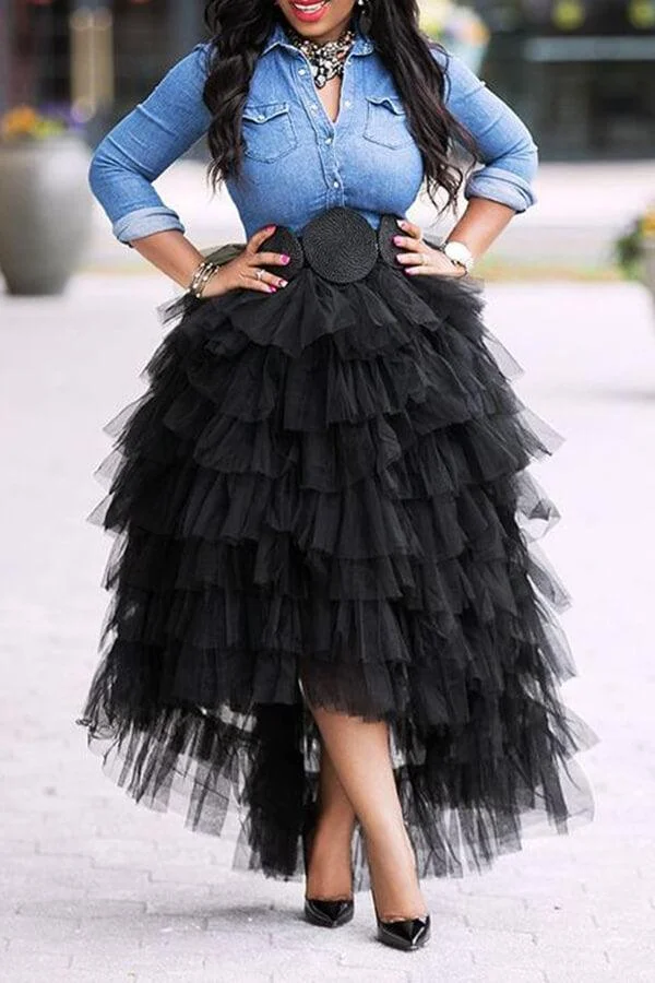 Xpluswear Plus Size skirt Black The Gala Tutu Tiered Tulle Overlay Skirts（No Top, NO Belt）