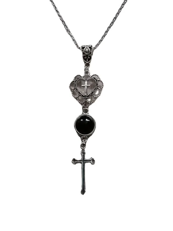 Vintage Hip-pop Style Simple Necklace with Heart and Cross Pendant