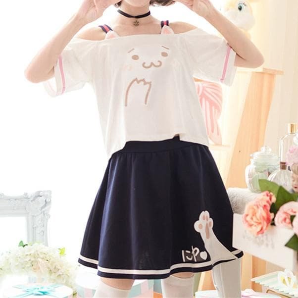 Kawaii Neko Off-Shoulder T-Shirt/Skirt SP179436