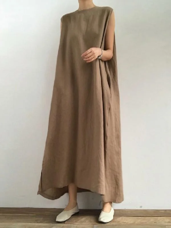 Minimalist Roomy Split-side Sleeveless Long Dress