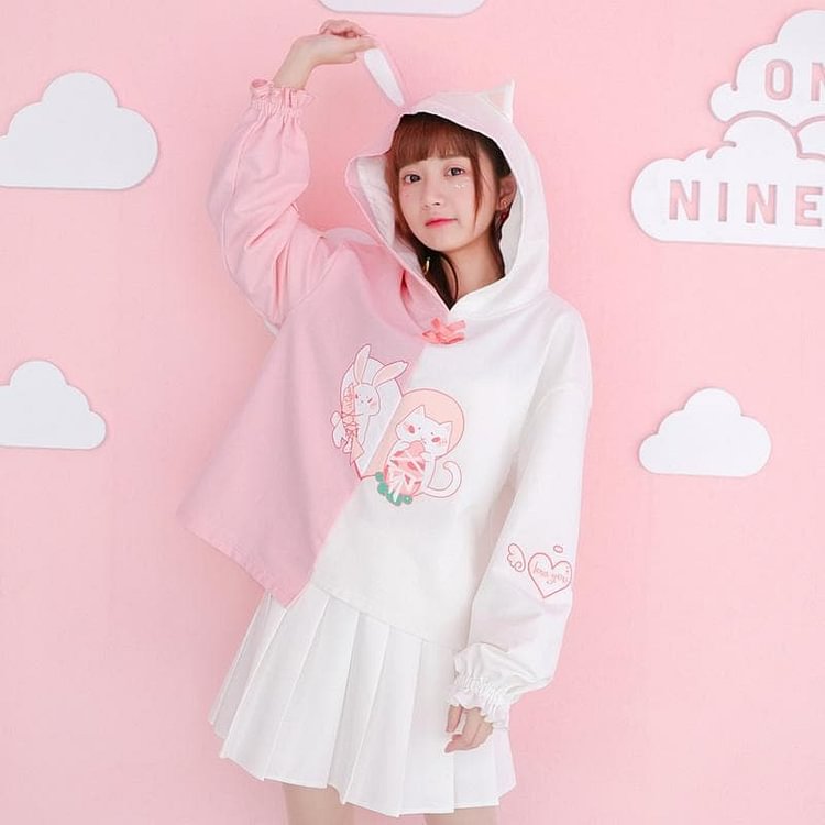 White Kawaii Bunny Kitty Love Hoodie Jumper SP1811992