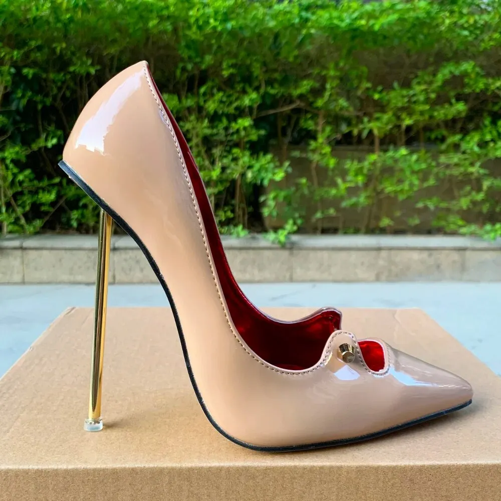 VCshoes Women 12cm High Heels Pointy Toe Metal Heels Apricot Pumps Gay SM Men Unisex Shoes