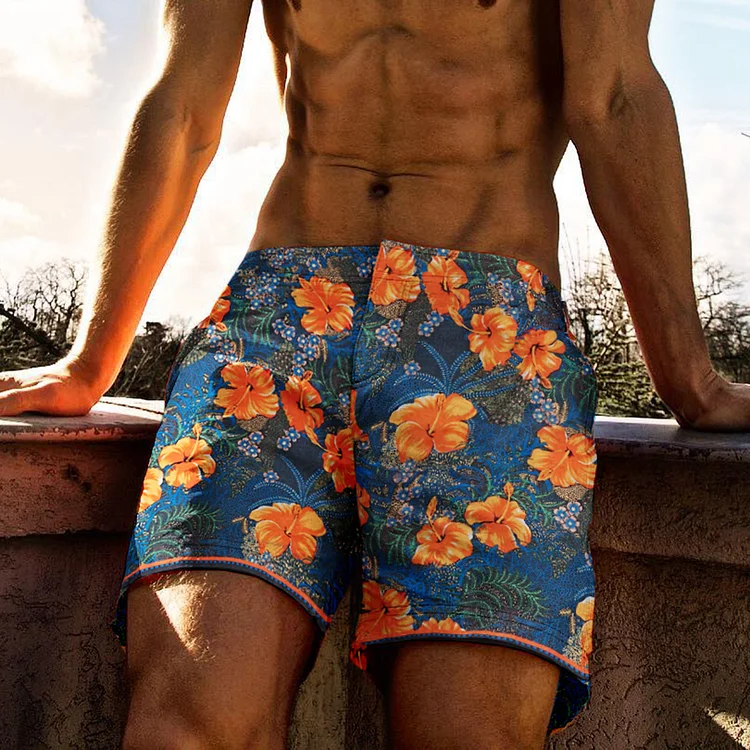 Men's Casual Tropical Print Shorts Casual Holiday Beach Shorts