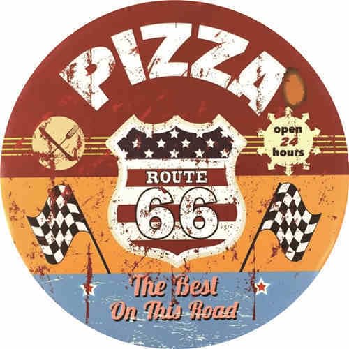 PIZZA Route 66 - Round Shape Tin Signs/Wooden Signs - 30*30CM