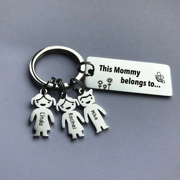 Personalized Kid Charm Keychain Engrave 3 Names for Mommy Mother's Day Gift