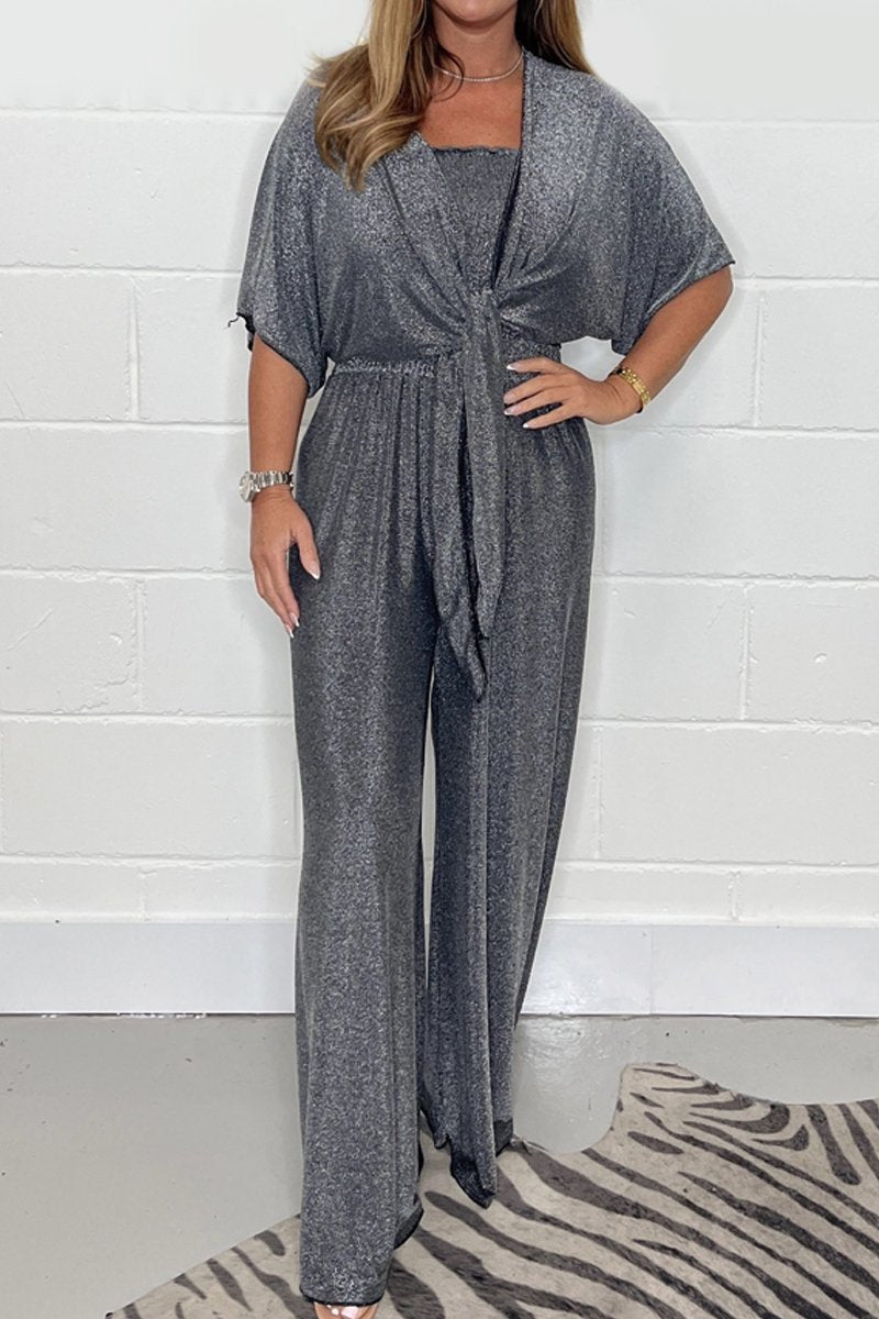 Mercerized lace-up jumpsuit set
