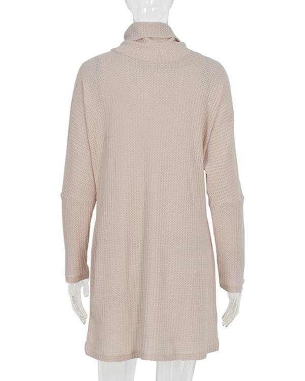 Womens Long Sleeve Casual Knitted High Collar Sweater Dress
