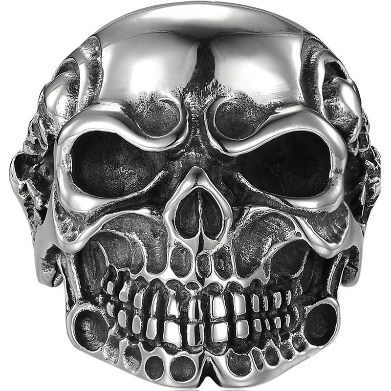 Retro skull printed rock punk rings