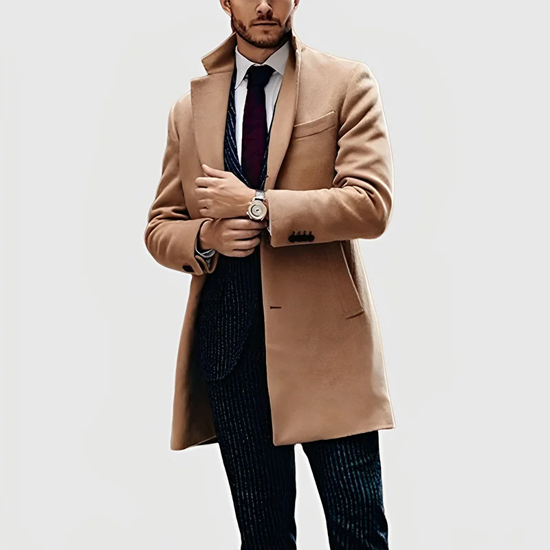 Men's Elegant Mid-Length Basic Woolen Coat