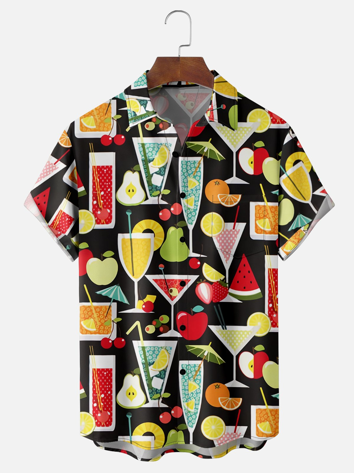 Cocktail Chest Pocket Short Sleeve Hawaiian Shirt PLUSCLOTHESMAN